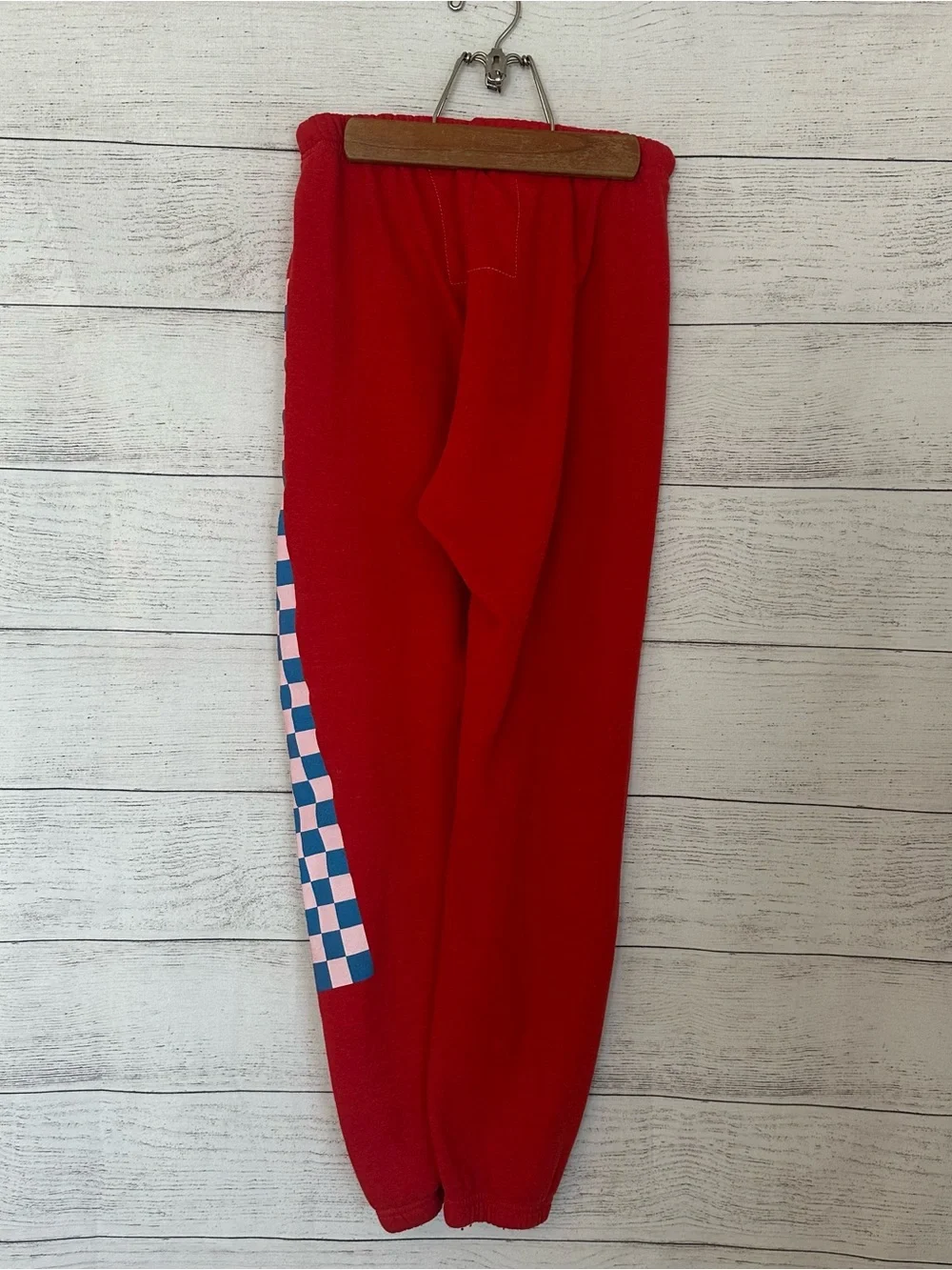 Aviator Nation Check Leg Sweatpants in Red. - Picture 6 of 8